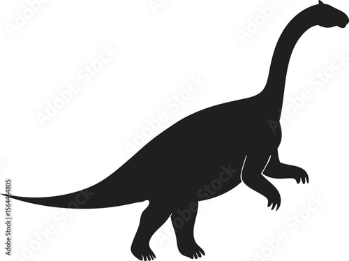 Silhouette of a long necked herbivorous dinosaur standing on a white background