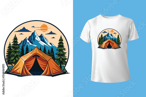 Mountain camping t-shirt graphic design. Mountain vector design artwork for apparel. t-shirt design template, camping t-shirt design, camping t-shirt design ideas,
