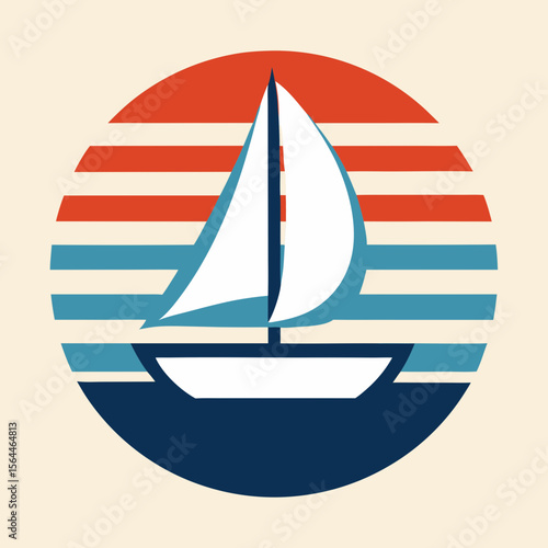 vector illustration minimal sailing regatta under striped circular