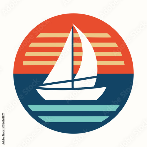minimal sailing regatta under striped circular vector illustration