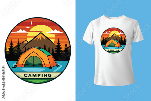 Mountain camping t-shirt graphic design. Mountain vector design artwork for apparel. t-shirt design template, camping t-shirt design, camping t-shirt design ideas,