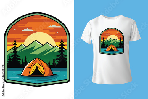 Mountain camping t-shirt graphic design. Mountain vector design artwork for apparel. t-shirt design template, camping t-shirt design, camping t-shirt design ideas,
