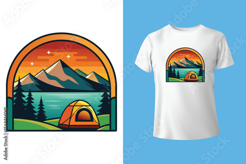 Mountain camping t-shirt graphic design. Mountain vector design artwork for apparel. t-shirt design template, camping t-shirt design, camping t-shirt design ideas,