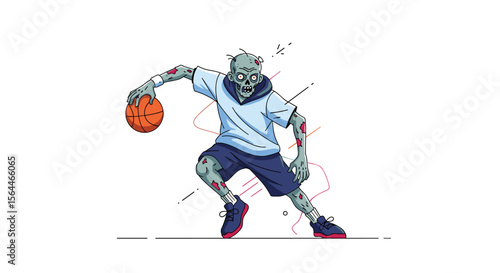 Undead Athlete Dunking a Basketball During a Fierce Game of Streetball Exciting Action Shot