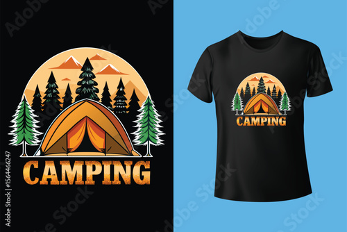 Mountain camping t-shirt graphic design. Mountain vector design artwork for apparel. t-shirt design template, camping t-shirt design, camping t-shirt design ideas,