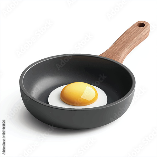 a frying pan with a wooden handle and an egg inside