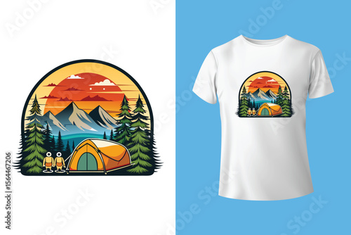 Mountain camping t-shirt graphic design. Mountain vector design artwork for apparel. t-shirt design template, camping t-shirt design, camping t-shirt design ideas,