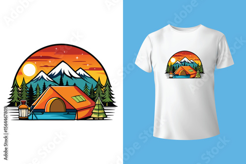 Mountain camping t-shirt graphic design. Mountain vector design artwork for apparel. t-shirt design template, camping t-shirt design, camping t-shirt design ideas,