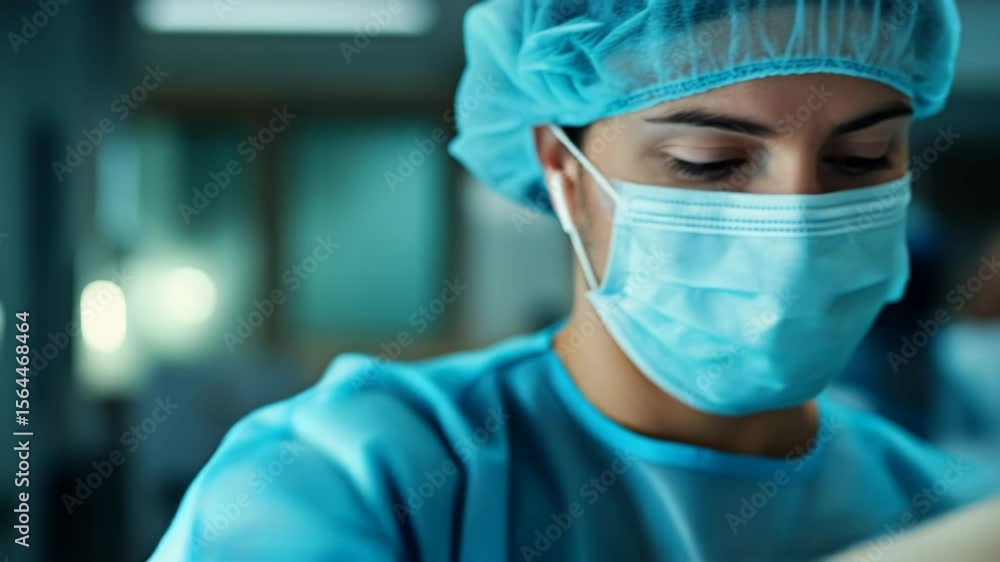 Close-up of a Determined Medical Professional in Scrubs and Mask Close-up of a Determined Medical Professional in Scrubs and Mask