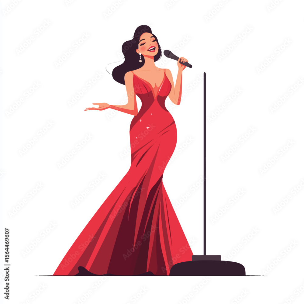 Fototapeta premium a event woman singing in glam dress holding mic