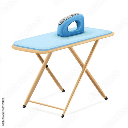a folded ironing board with a simple iron on top