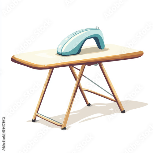 a folded ironing board with a simple iron on top