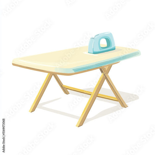 a folded ironing board with a simple iron on top