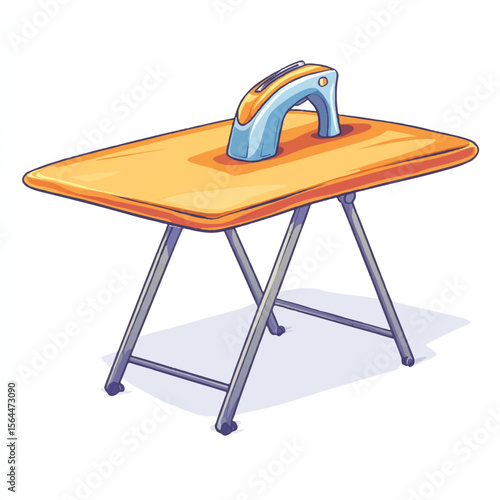 a folded ironing board with a simple iron on top