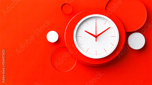 Red clock showcasing time management in business, time running concept, deadline coming, with red minimalist background