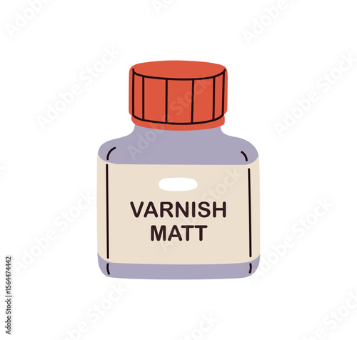 Varnish matt bottle. Closed container, jar with matte liquid for finishing, c...