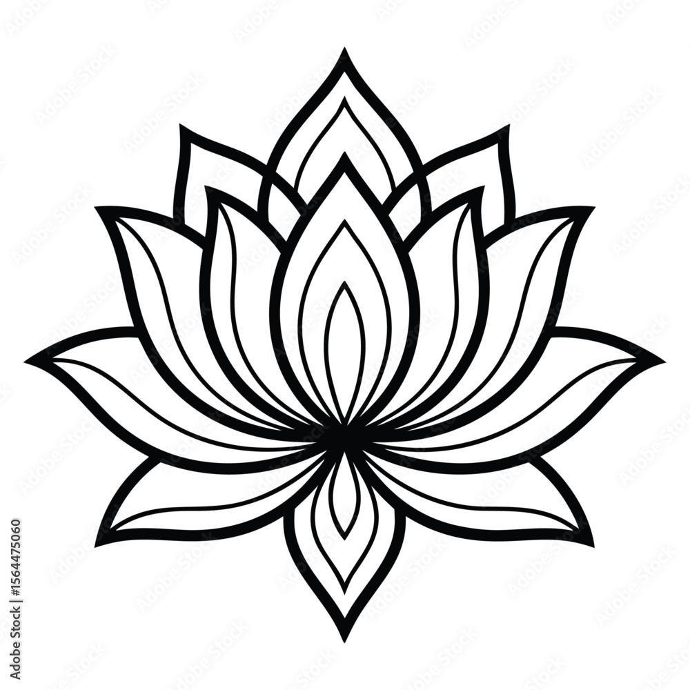 Fototapeta premium lotus tattoo drawing, floral drawing of lotus, black and white lotus outline art, lotus line art