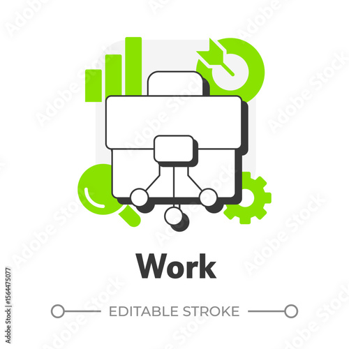 Work flat outline concept icon. Tasks, responsibilities, workflows organization. Nadler Tushman congruence framework. Modern line illustration with green glyphs. Conceptual visual. Easy to edit