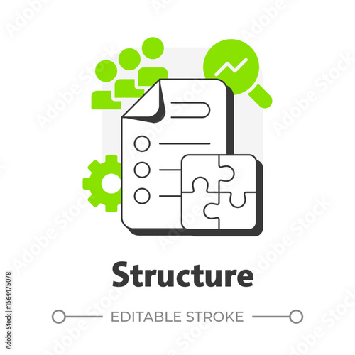 Structure flat outline concept icon. Roles and responsibilities in business team. Nadler Tushman congruence framework. Modern line illustration with green glyphs. Conceptual visual. Easy to edit