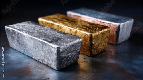 Wallpaper Mural Metal Bars Trio: An inviting trio of metal bars sit side by side and create a sense of richness, metallic surfaces glistening under studio lighting, a testament to the beauty of industrial materials. Torontodigital.ca