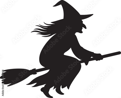 Flying Witch Silhouette Vector - Halloween Magic Icon