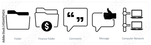 A set of 5 mix icons as folder, finance folder, comments