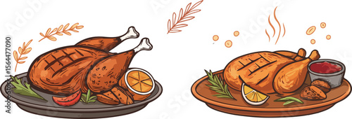 Tandoori Chicken icon design, Grill Chicken vector design, Chicken Tandoori Logo design