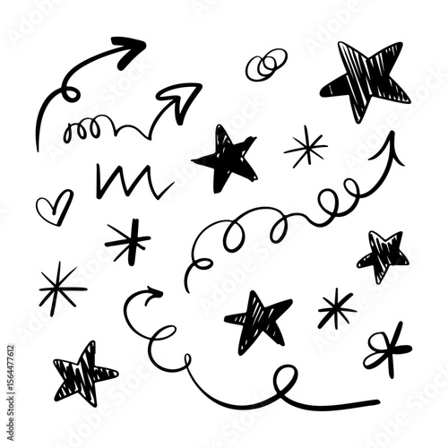 Unique and high quality Playful Schoolboard Doodles & Scribbles Vector Set — Hand-Drawn Kids’ Sketches, Arrows, Stars, and Chalk Art Designs