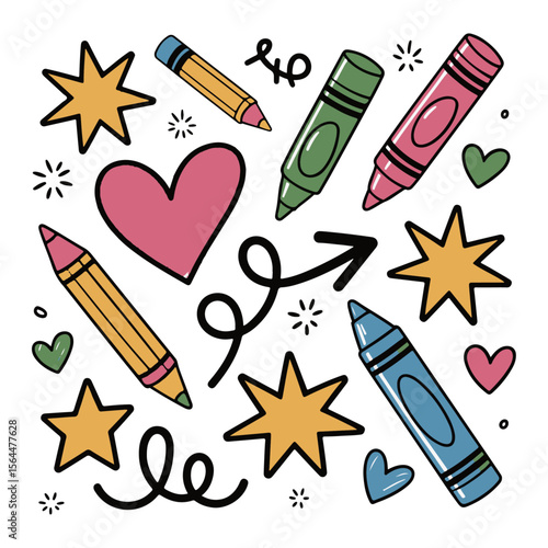 Unique and high quality Playful Schoolboard Doodles & Scribbles Vector Set — Hand-Drawn Kids’ Sketches, Arrows, Stars, and Chalk Art Designs