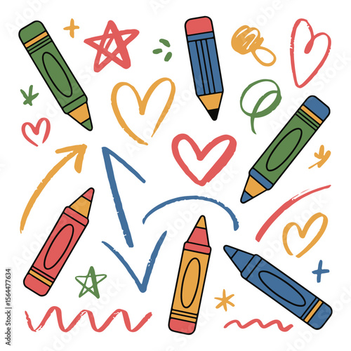 Unique and high quality Playful Schoolboard Doodles & Scribbles Vector Set — Hand-Drawn Kids’ Sketches, Arrows, Stars, and Chalk Art Designs