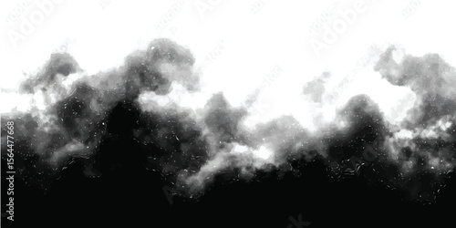 Ethereal black and white smoke clouds billow across a dark sky, an abstract dance of light and shadow in nature's grip