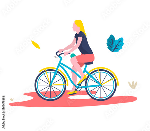 Bike Ride: A stylish figure navigates the trails on a retro bicycle, embraced by a refreshing ambiance. Embracing the exhilaration of the open road.