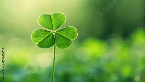 Blurred green shamrock background with focused four-leaf clover symbolizing luck and rarity
