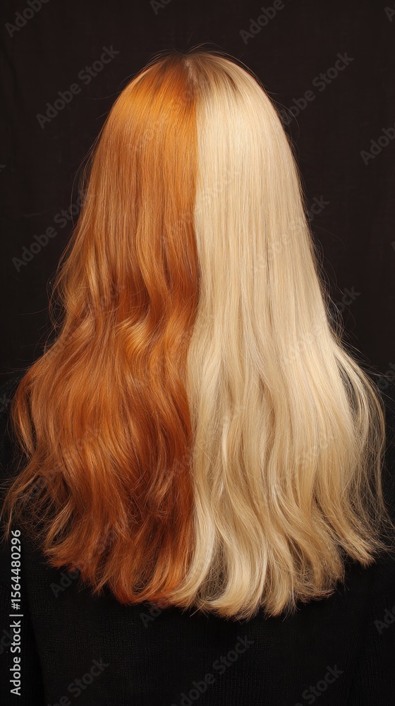Naklejka premium Half Blonde, Half Copper Red Hair