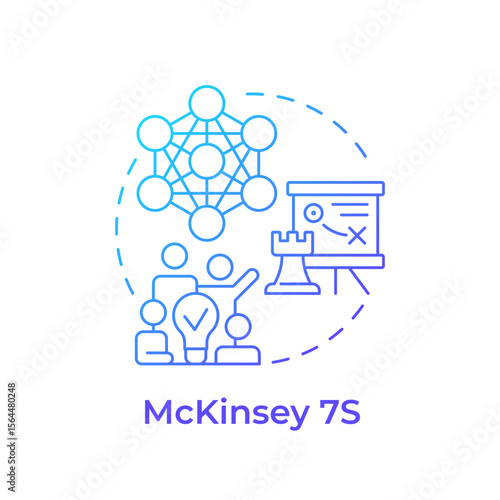 McKinsey 7S blue gradient concept icon. Diagnostic framework for evaluating organization. Gap analysis tool. Round shape line illustration. Abstract idea. Graphic design. Easy to use in blog post