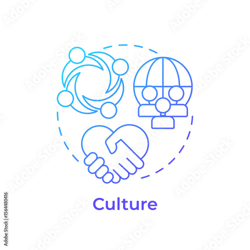 Culture blue gradient concept icon. Shared values, beliefs, behaviors. Nadler Tushman congruence framework. Round shape line illustration. Abstract idea. Graphic design. Easy to use in blog post