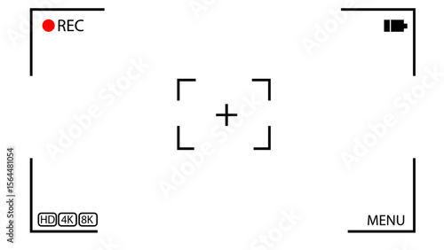 Video camera viewfinder frame. Camera recording screen template for overlay.