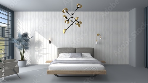 Modern and simple bedroom interior design with soft wall texture,3d render,home decore