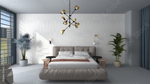 Bild auf Leinwand Modern and simple bedroom interior design with soft wall texture,3d render,home
