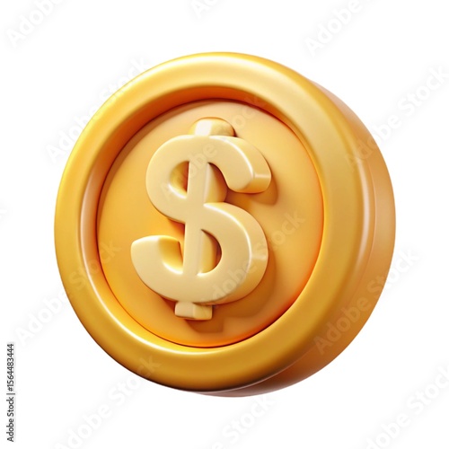 3D Render: Golden Dollar Coin Icon,  Bright, Cheerful, Wealth, Finance,  Success,  App Icon,  Business,  Money.