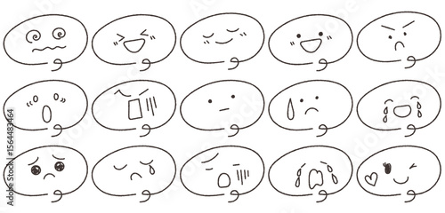 シンプルでかわいい手描きの表情の吹出しセット