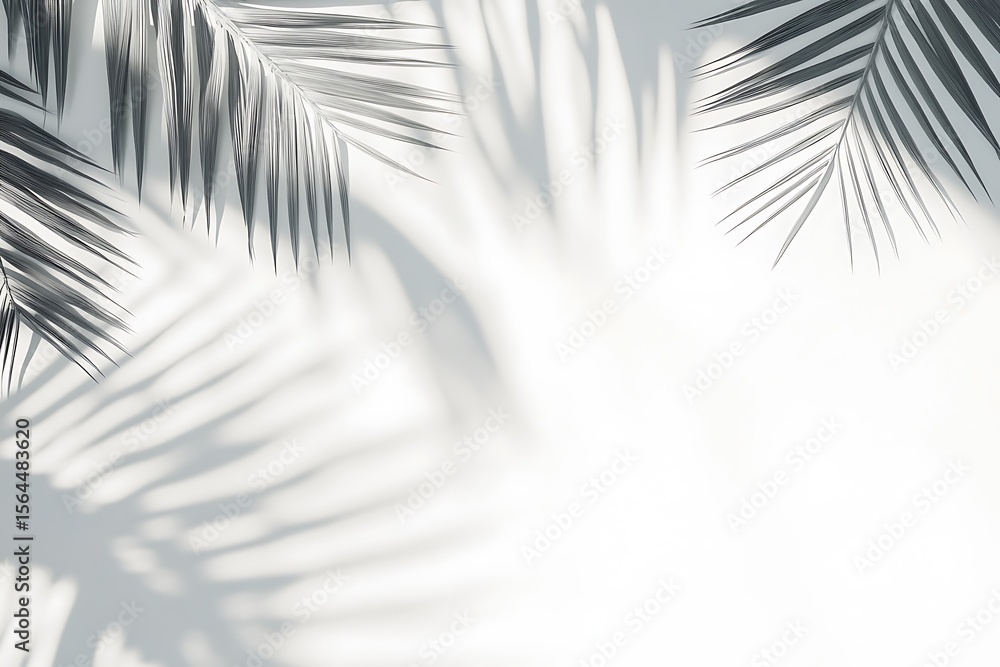Obraz premium Palm leaves and shadow in monochrome create minimalistic design for backgrounds or overlays