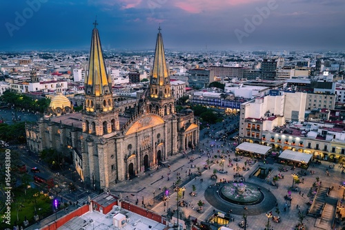 Wallpaper Mural Guadalajara Cathedral aerial view at dusk. Torontodigital.ca