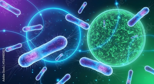 Bacteria cells and antibiotics medical illustration microbiology antimicrobial resistance