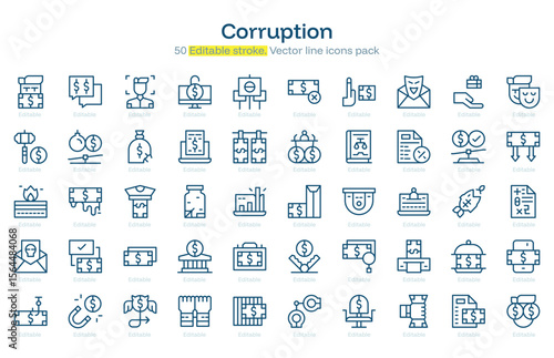 Corruption line icon pack. Corruption Stroke icon set. Editable Stroke icon