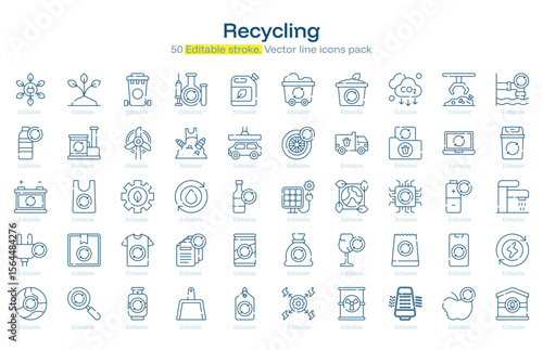 Recycling line icon pack. Recycling Stroke icon set. Editable Stroke icon