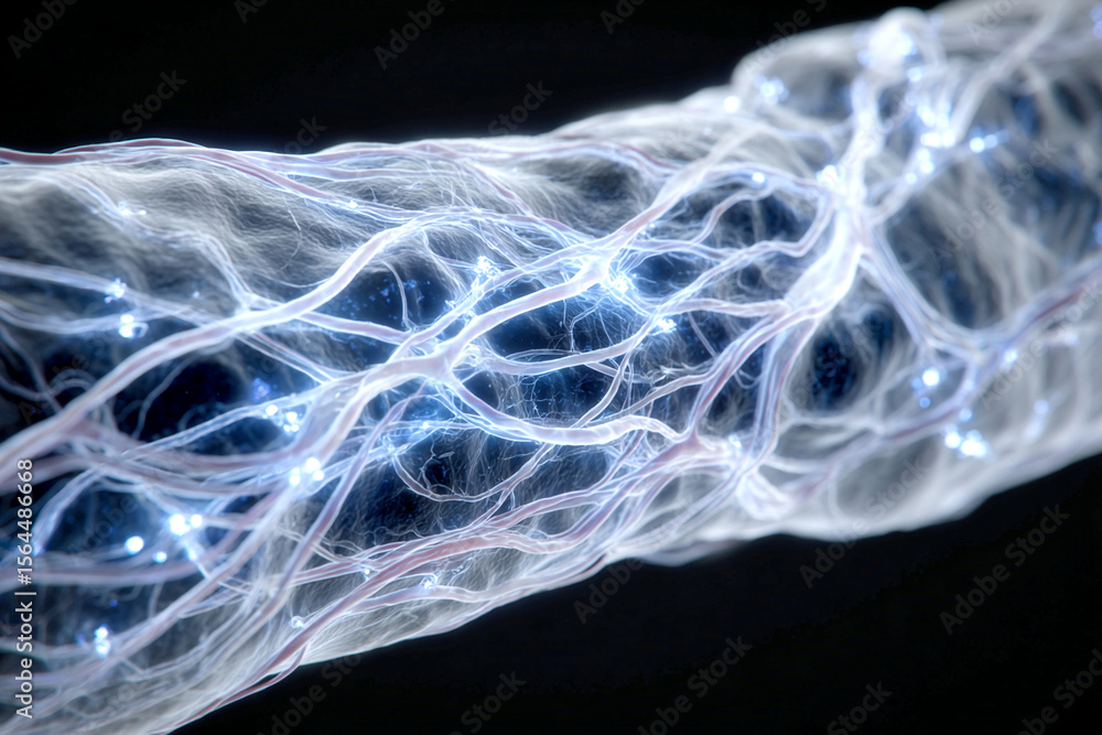 Obraz premium A Close-Up of Bioluminescent Nerve Structures in a Digital Environment