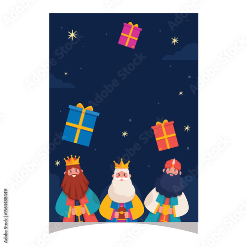 flat greeting cards collection reyes magos vector design