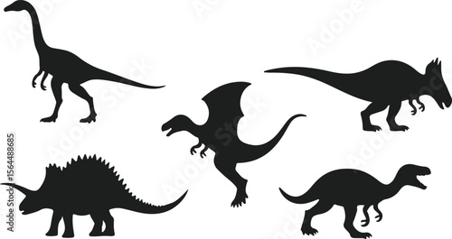 Dinosaur Silhouette Collection Prehistoric Animal Vector Icons Isolated on White