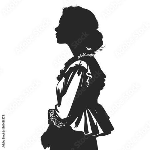 Silhouette of woman in vintage clothing in profile isolated on transparent background